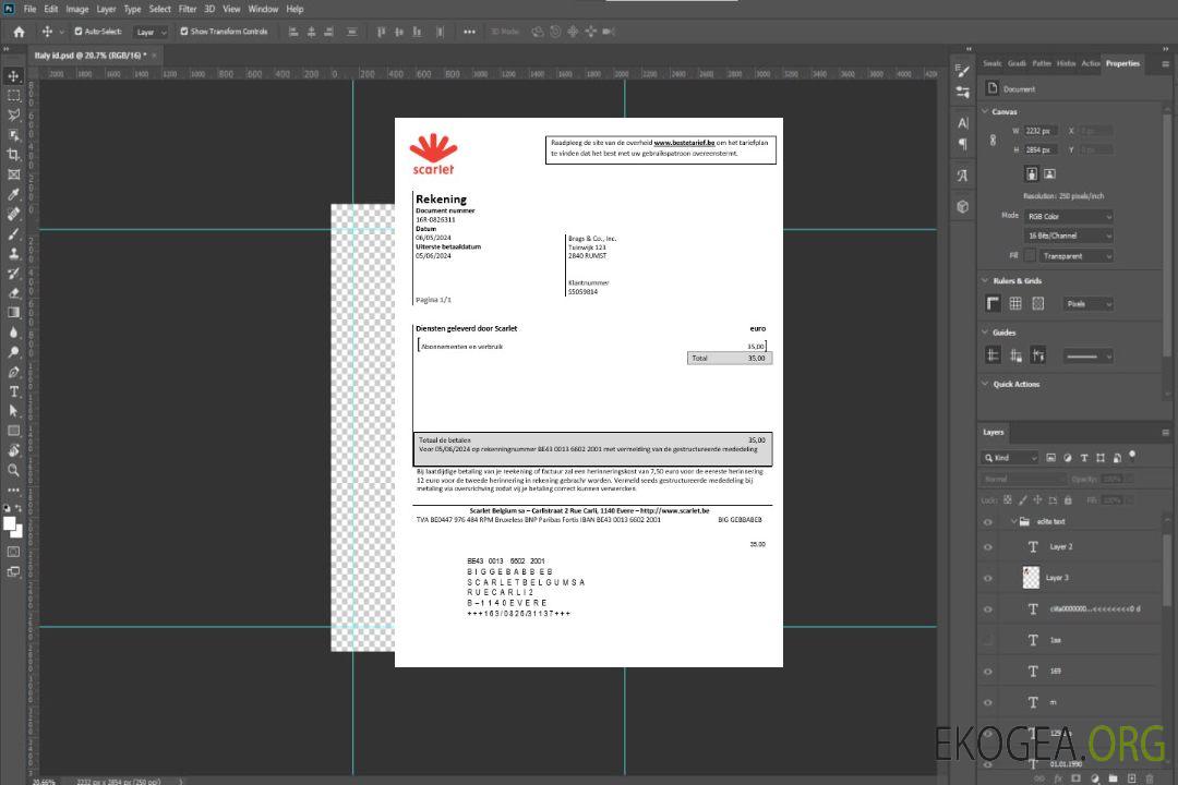 Modèle de facture de services publics pour les entreprises belges Scarlet au format Word et PDF template